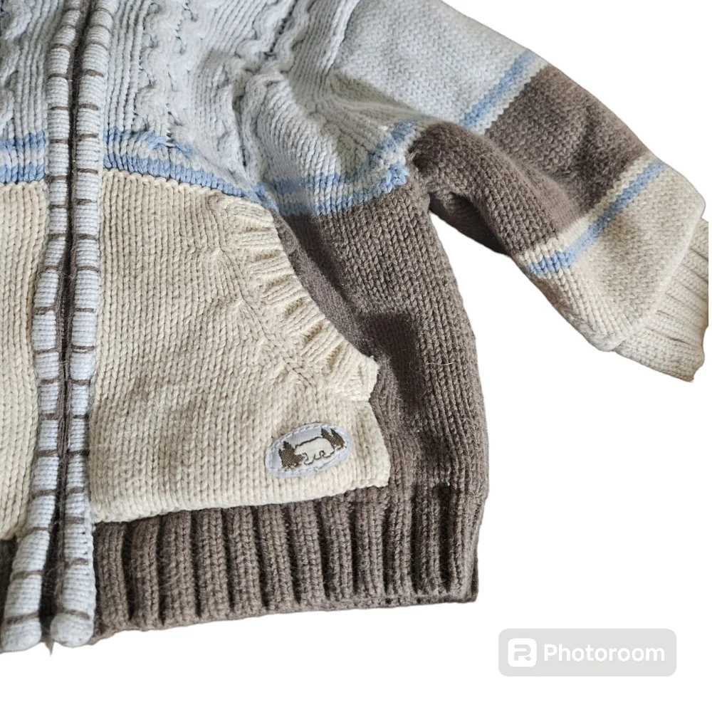 Children Place Knit Embroider Fall Wonter Hooded Jacket Zipper Bear Infant 6-9M